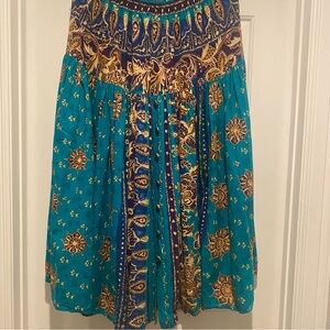 Vintage Howard Wolf Maxi full  bohemian turquoise & gold skirt